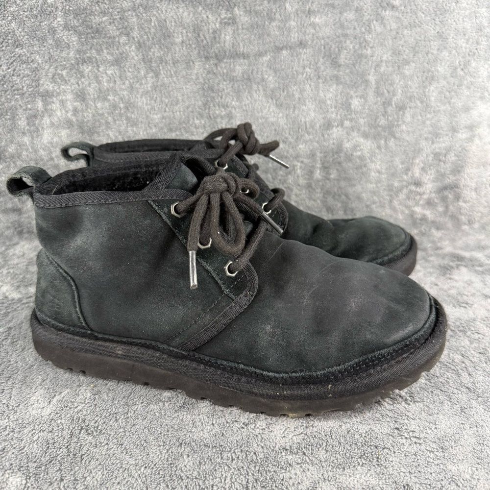 Women’s 7 UGG Neumel Lace Up Chukka Mid Boots Suede All Black Slip On